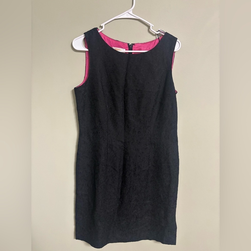 Talbots Black Jacquard Sheath Dress Linen Blend Size 10P Vintage New Dead Stock